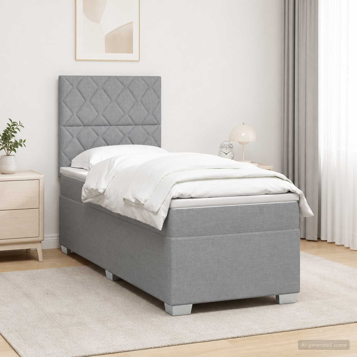 Letto box spring con materasso Grigio Chiaro 90 x 200 cm