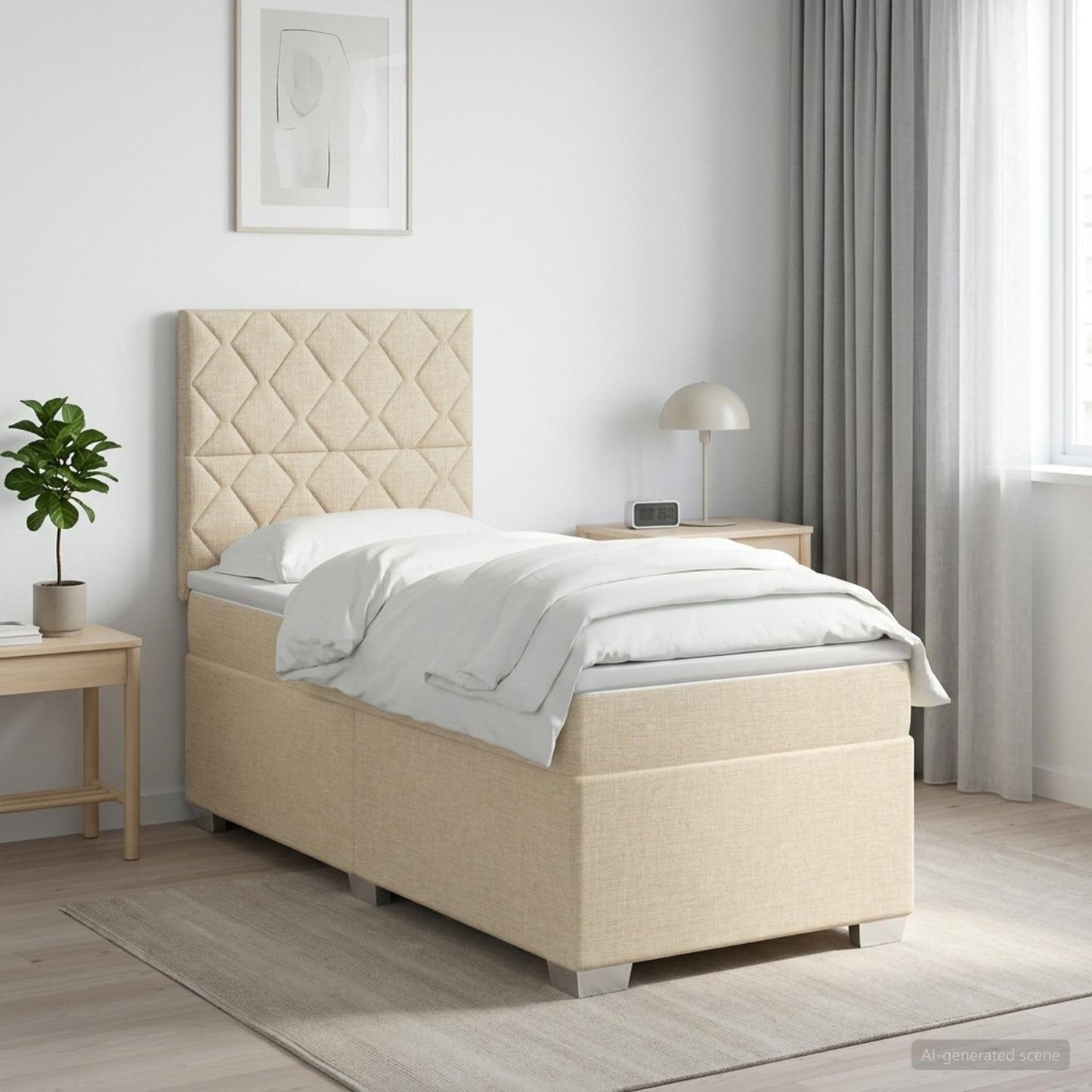 Letto box spring con materasso Crema 80 x 200 cm Tessuto