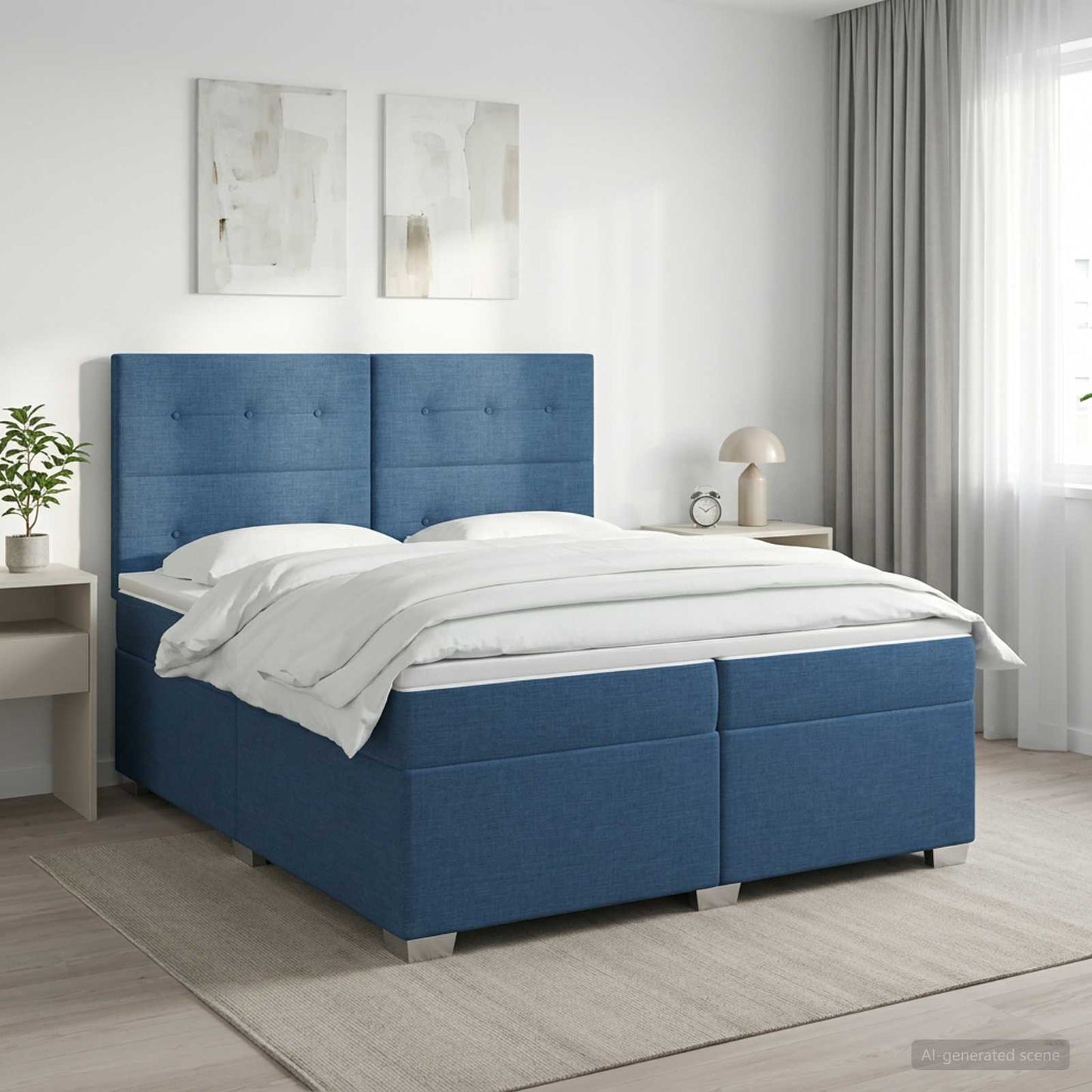 Letto box spring con materasso Blu 200 x 200 cm Tessuto