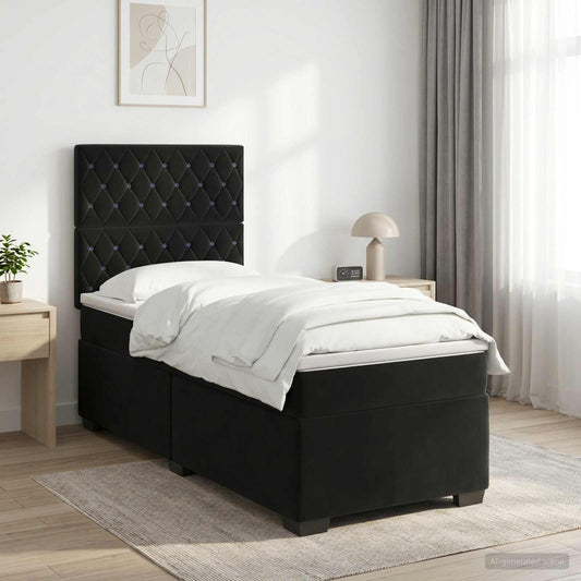 Letto box spring con materasso Nero 90 x 200 cm Velluto | homemem39