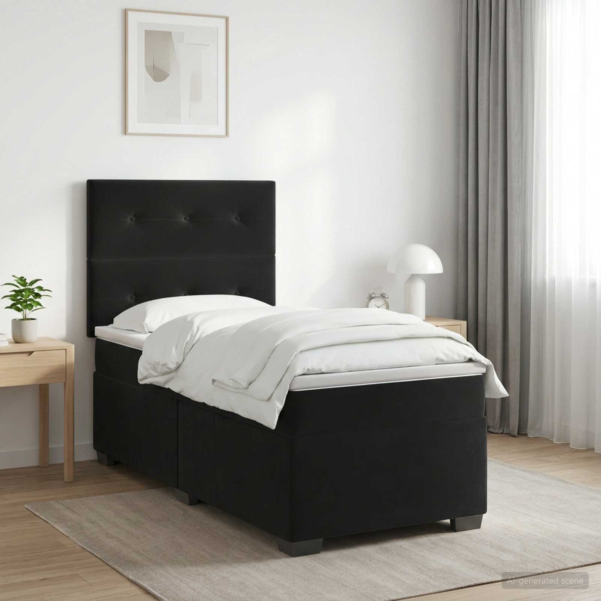 Letto box spring con materasso Nero 90 x 200 cm Velluto | homemem39