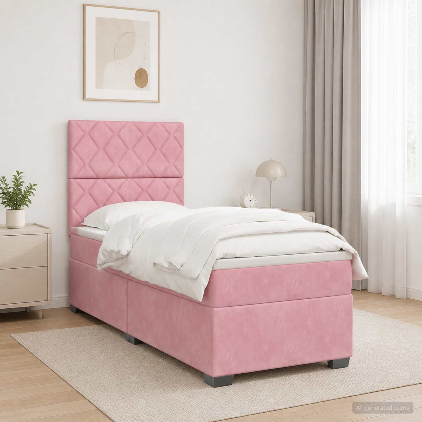 Letto box spring con materasso Rosa 80 x 200 cm Velluto | homemem39