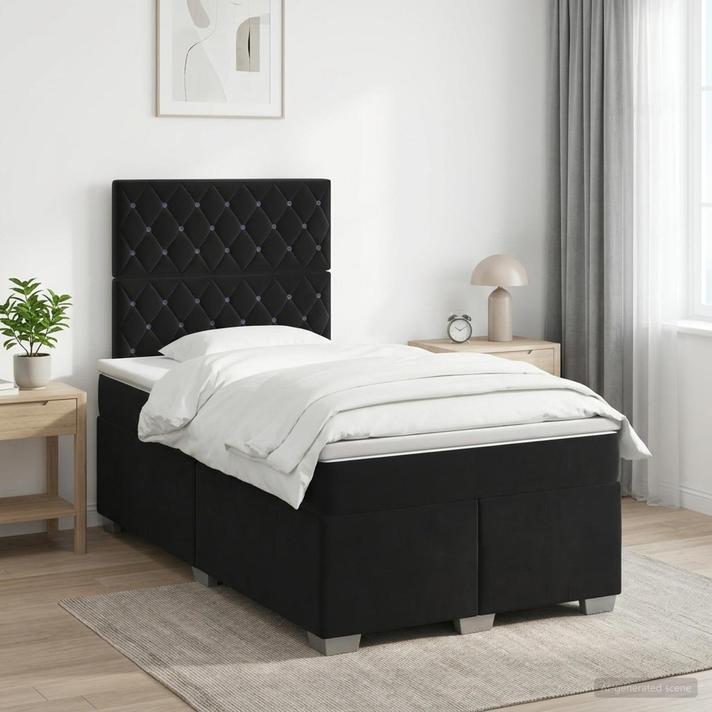 Letto box spring con materasso Nero 120 x 200 cm Velluto