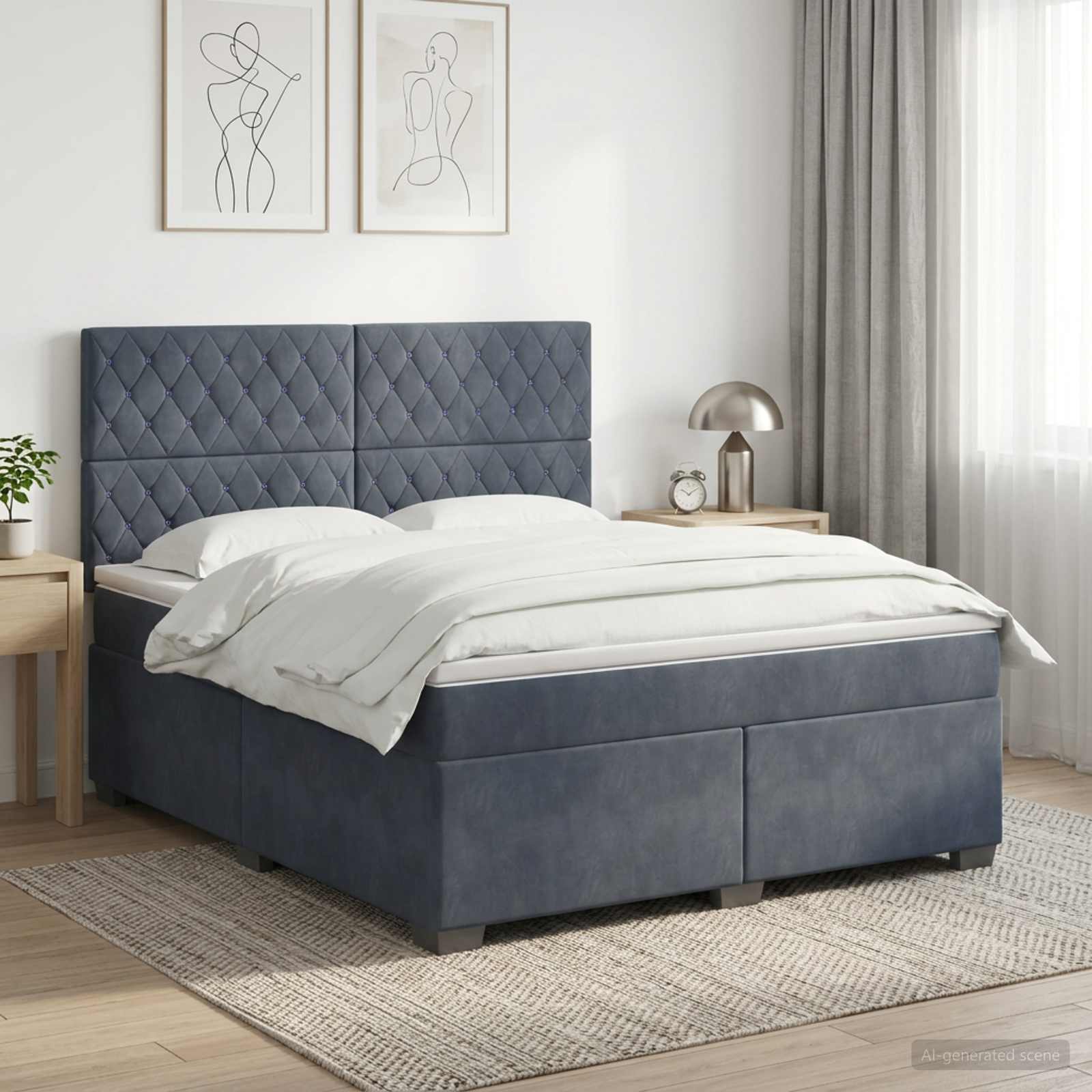 Letto box spring con materasso Grigio Scuro 140 x 190 cm | homemem39