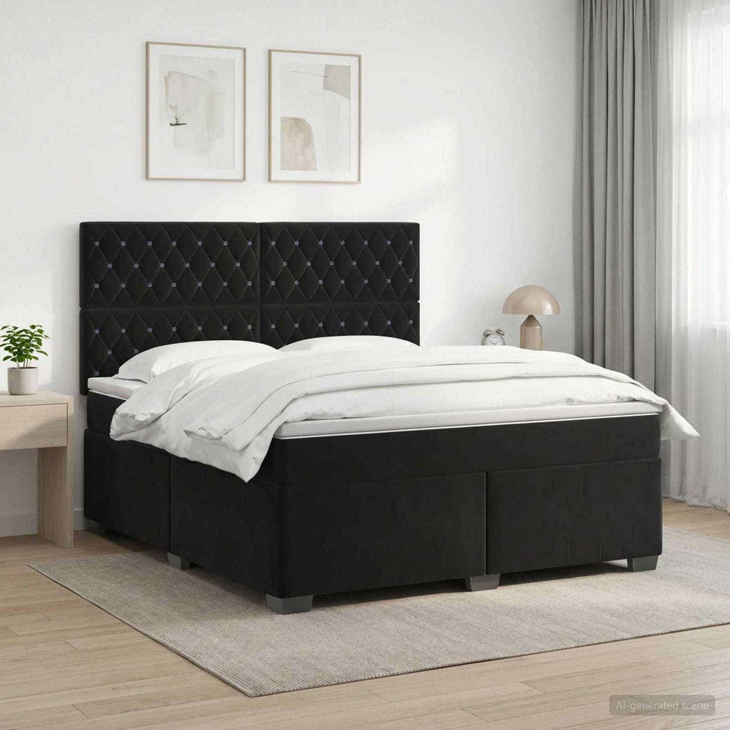 Letto box spring con materasso Nero 140 x 200 cm Velluto | homemem39