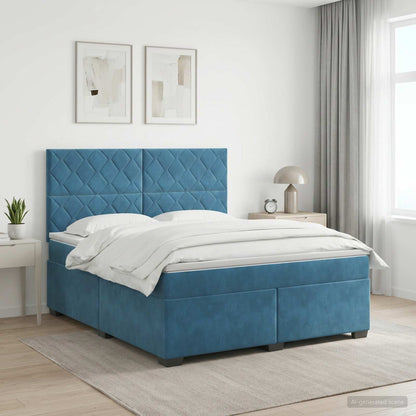 Letto box spring con materasso Blu 160 x 200 cm Velluto | homemem39