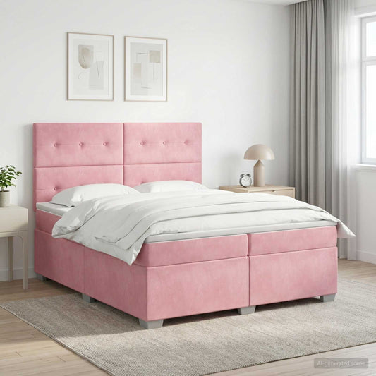 Letto box spring con materasso Rosa 200 x 200 cm Velluto - homemem39