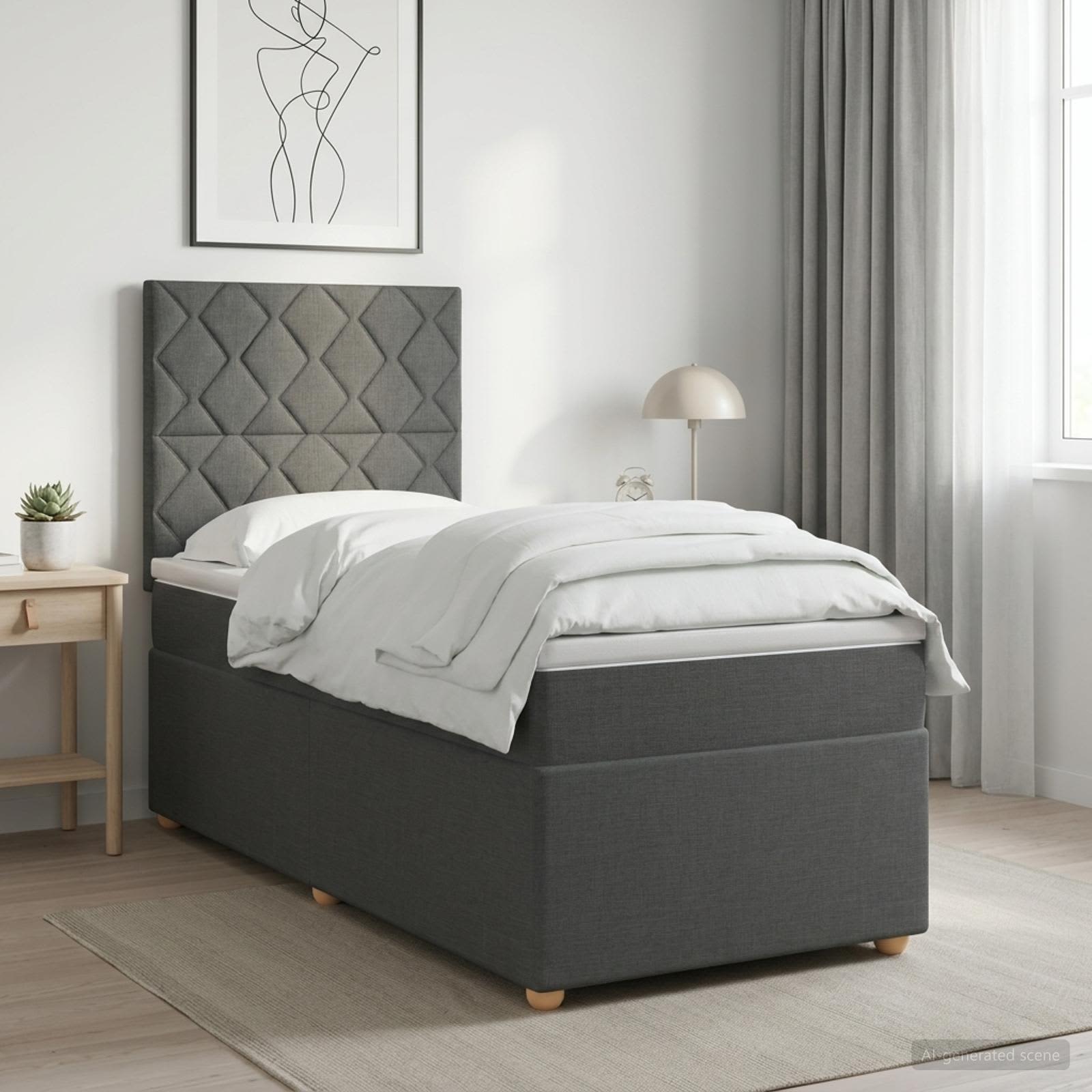 Letto box spring con materasso Grigio Scuro 80 x 200 cm Tessuto | homemem39