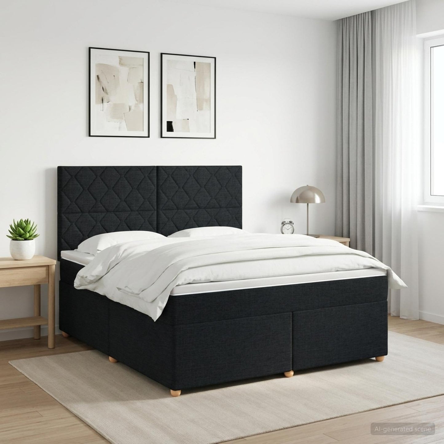 Letto box spring con materasso Nero 140 x 200 cm Tessuto | homemem39