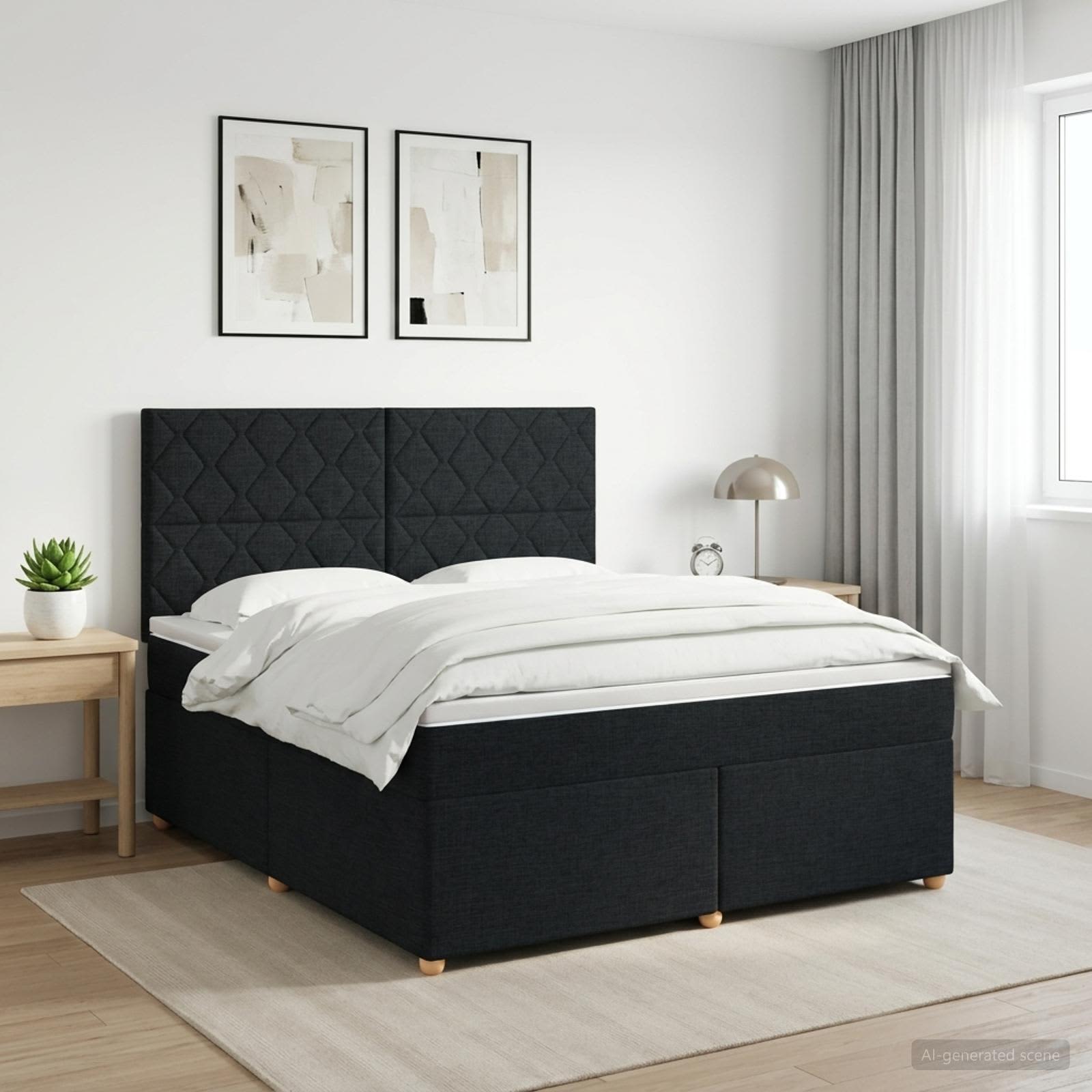 Letto box spring con materasso Nero 140 x 190 cm Tessuto | homemem39