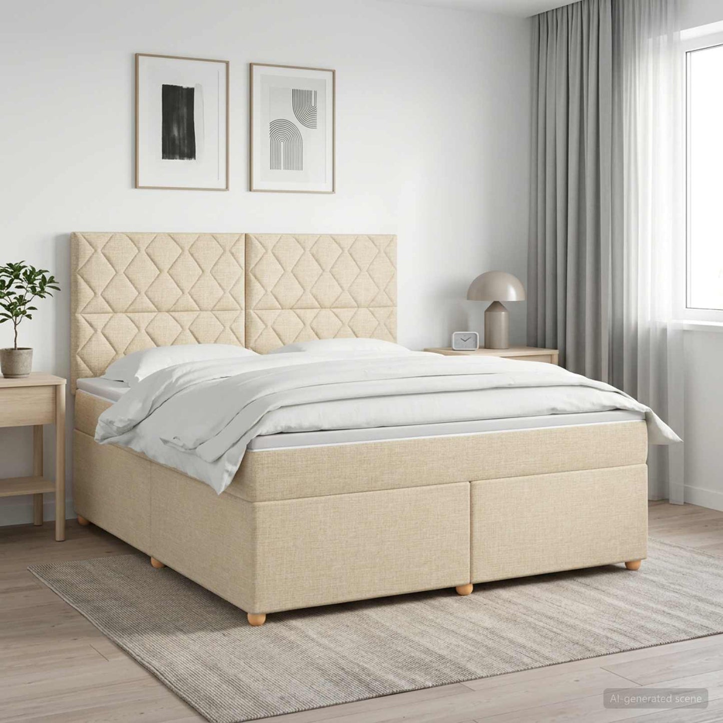 Letto box spring con materasso Crema 160 x 200 cm Tessuto