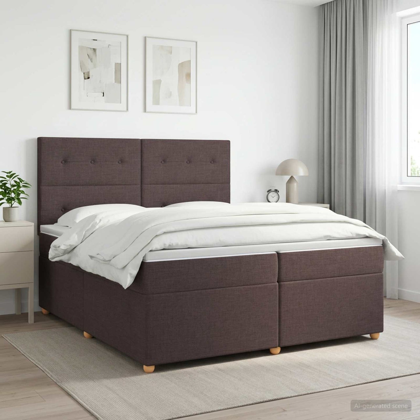 Letto box spring con materasso Marrone Scuro 200 x 200 cm