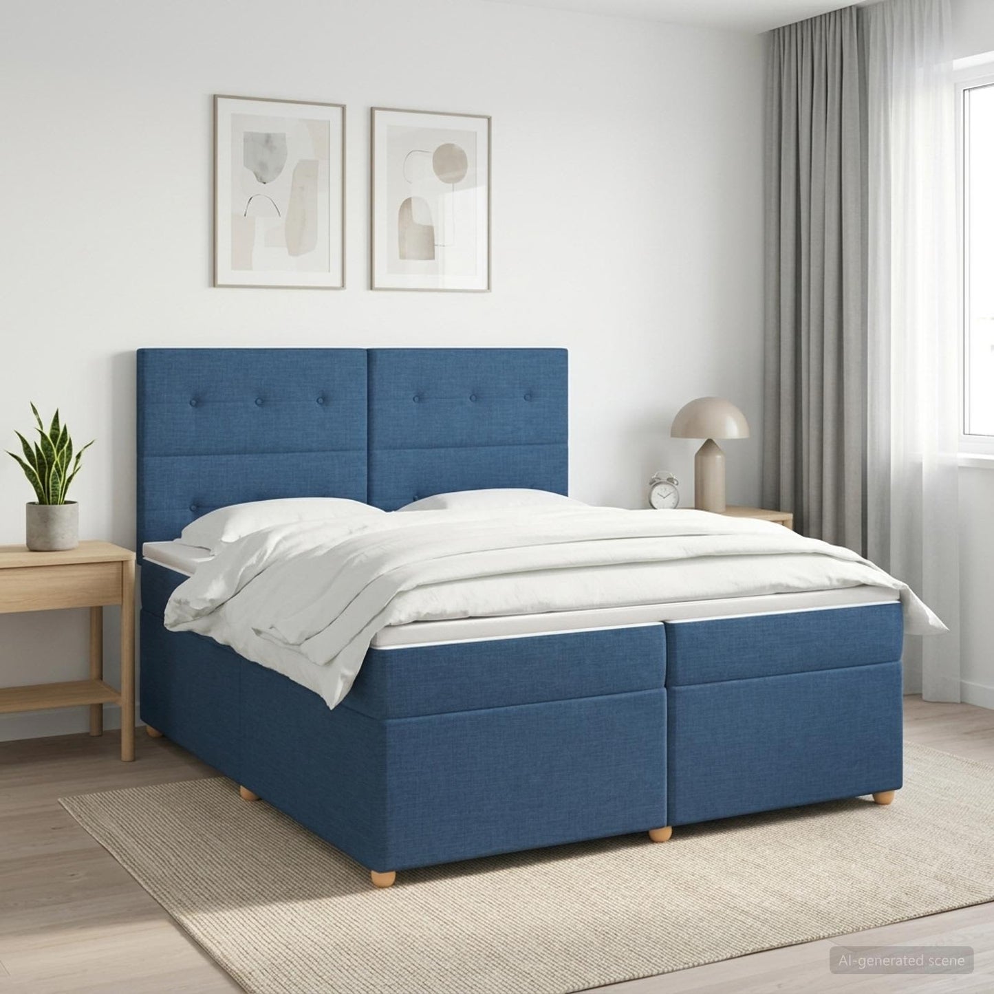 Letto box spring con materasso Blu 200 x 200 cm Tessuto