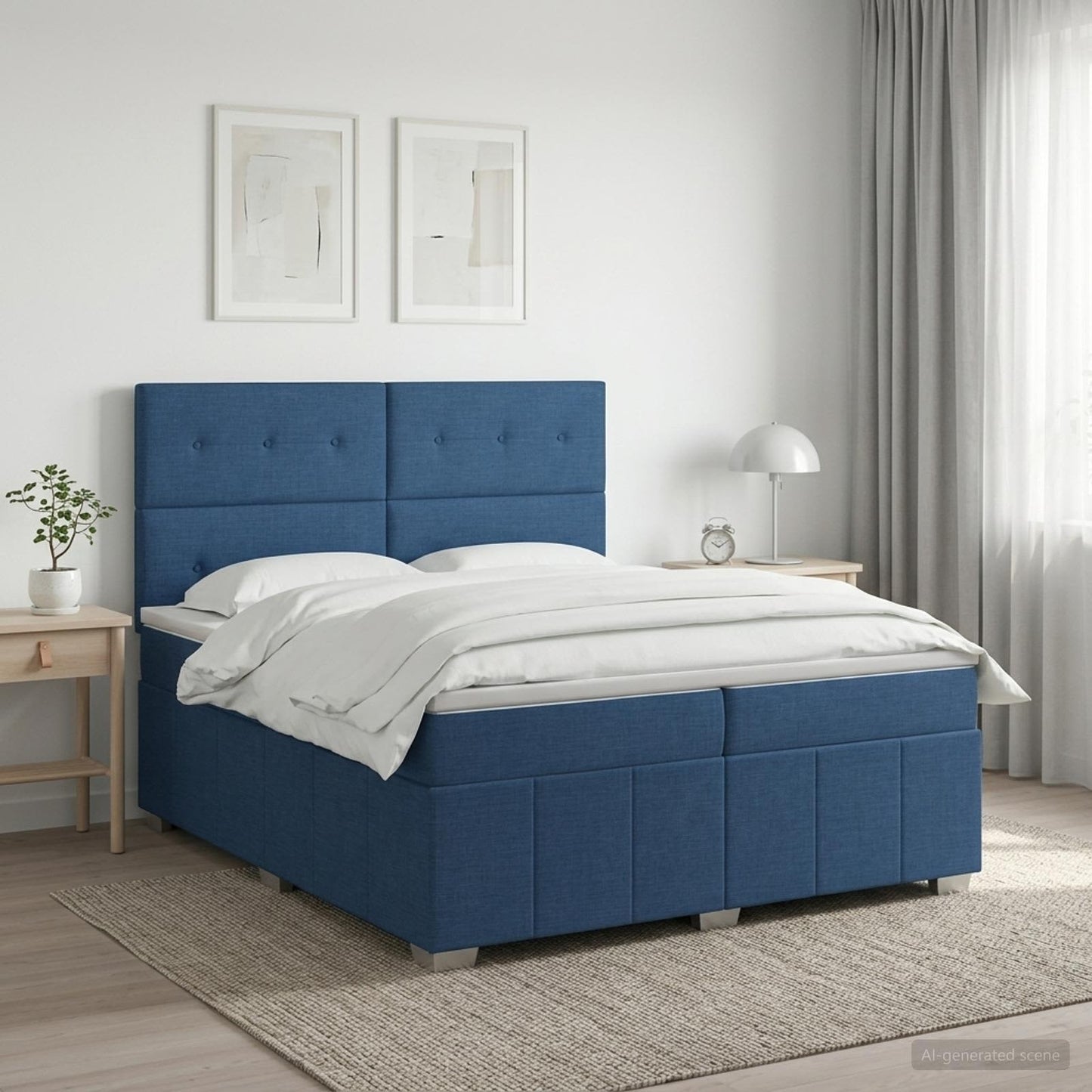 Letto box spring con materasso Blu 200 x 200 cm Tessuto