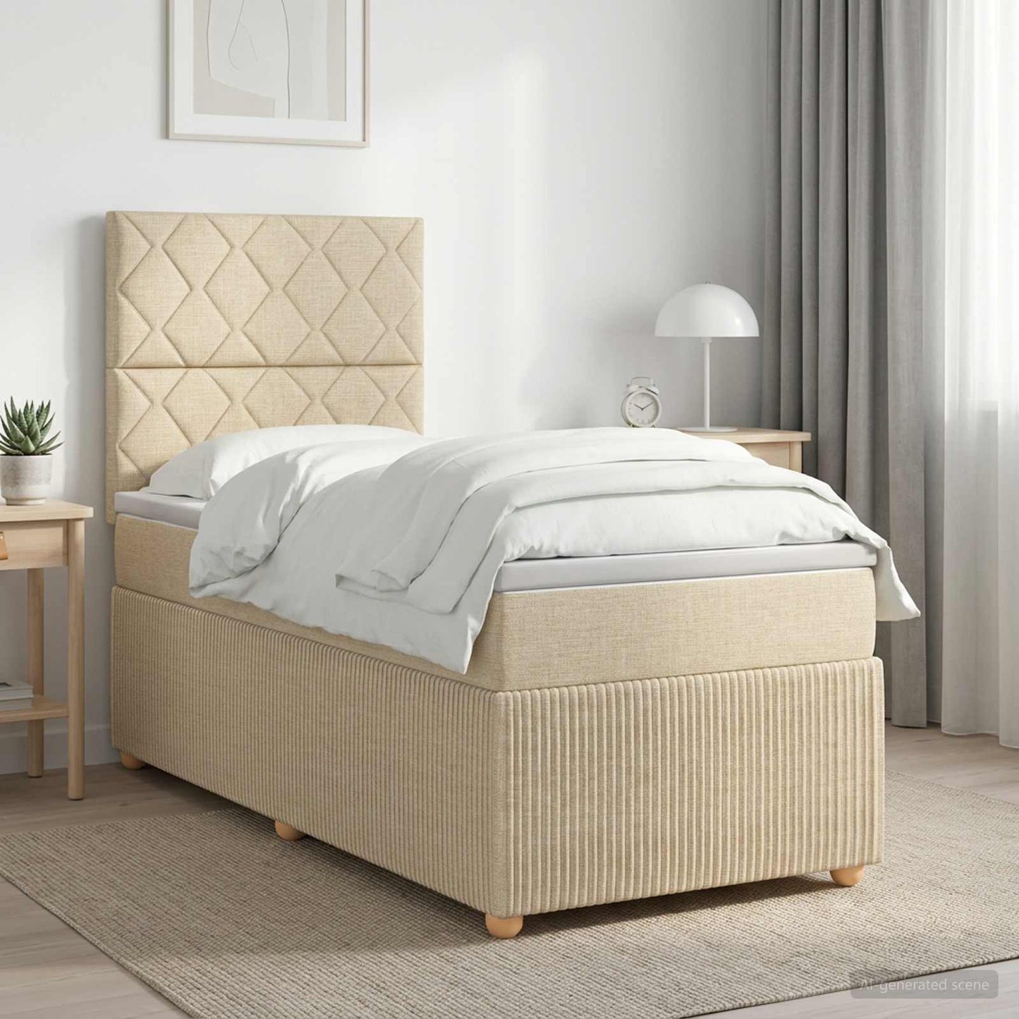 Letto box spring con materasso Crema 80 x 200 cm Tessuto | homemem39