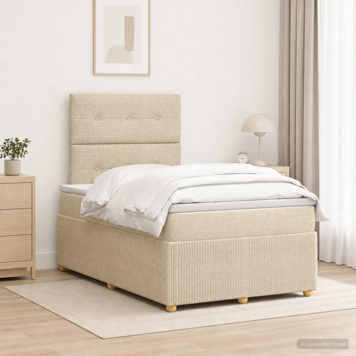 Letto box spring con materasso Crema 120 x 200 cm Tessuto | homemem39