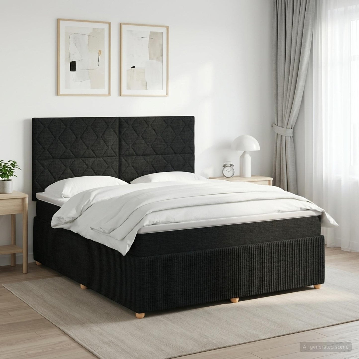 Letto box spring con materasso Nero 140 x 200 cm Tessuto | homemem39