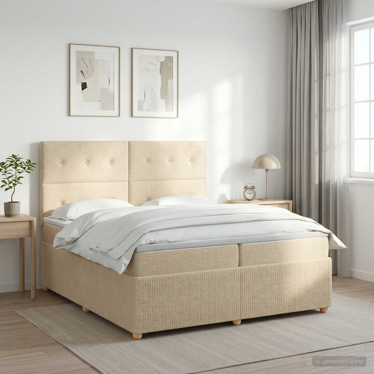 Letto box spring con materasso Crema 200 x 200 cm Tessuto | homemem39