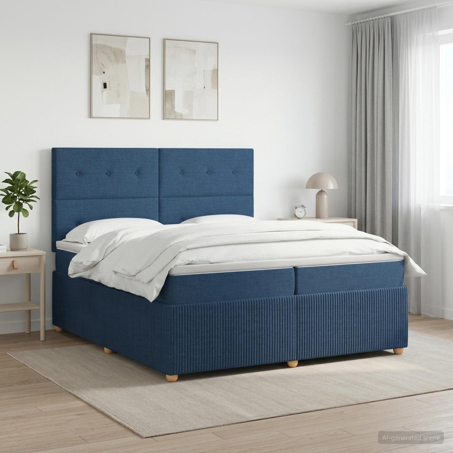 Letto box spring con materasso Blu 200 x 200 cm Tessuto | homemem39