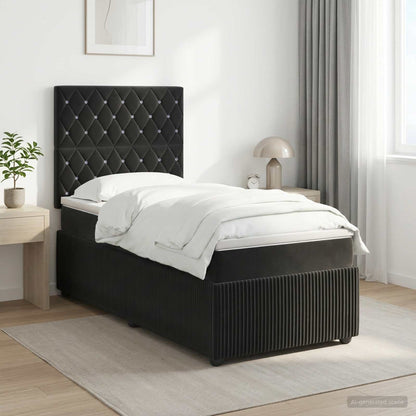 Letto box spring con materasso Nero 90 x 200 cm Velluto | homemem39