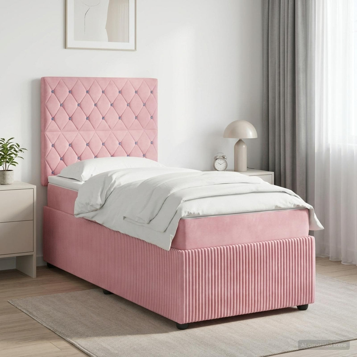 Letto box spring con materasso Rosa 100 x 200 cm Velluto | homemem39