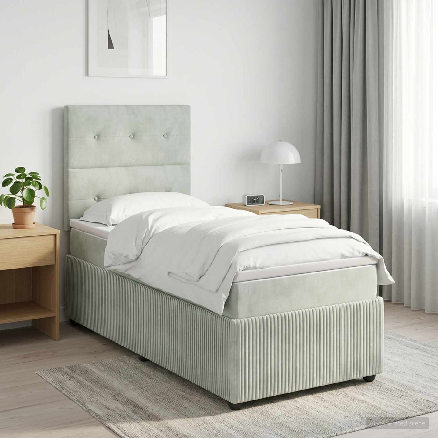 Letto box spring con materasso Grigio Chiaro Singolo Velluto