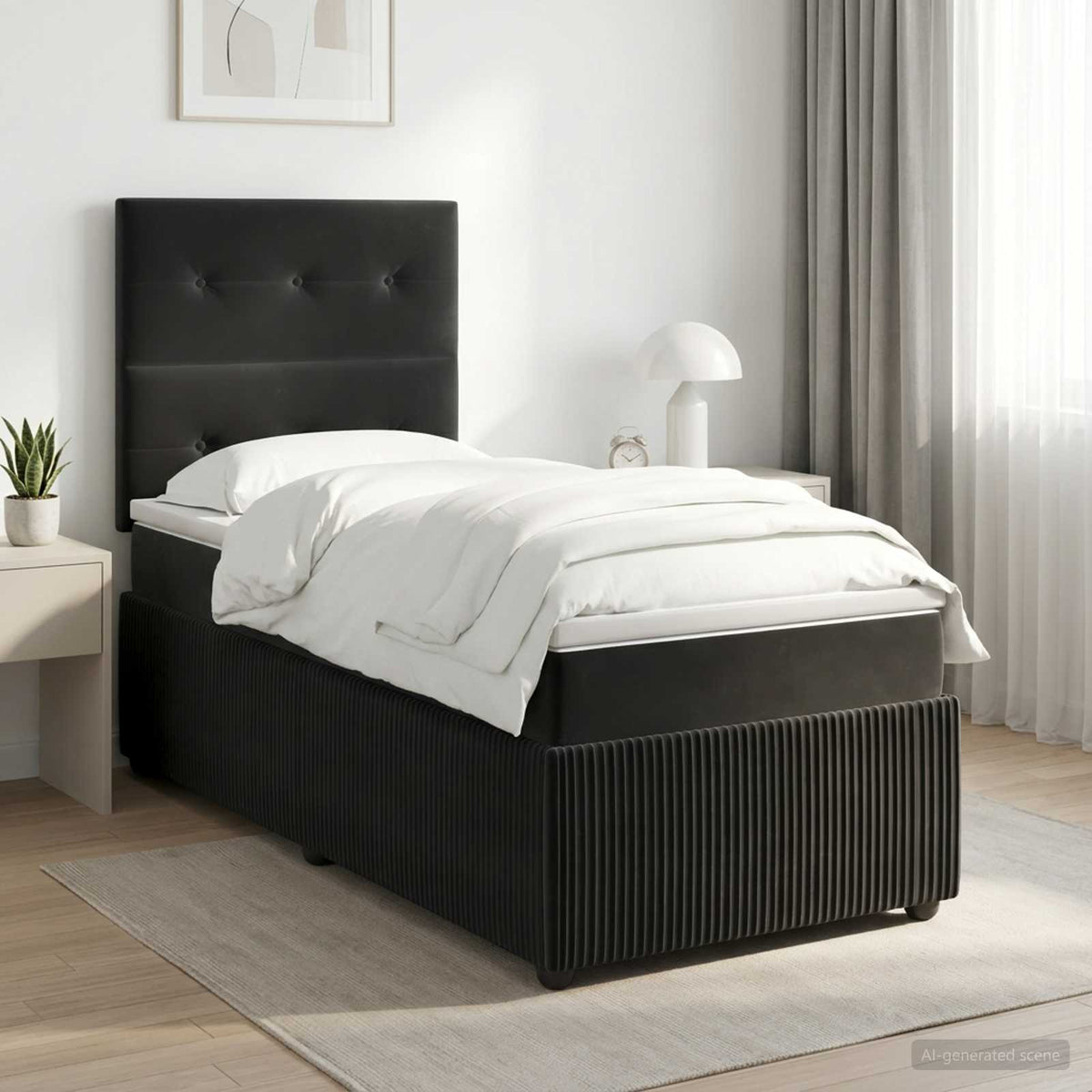 Letto box spring con materasso Nero 90 x 200 cm Velluto | homemem39