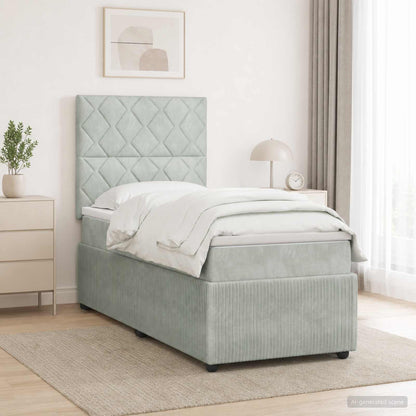 Letto box spring con materasso Grigio Chiaro Singolo Velluto | homemem39