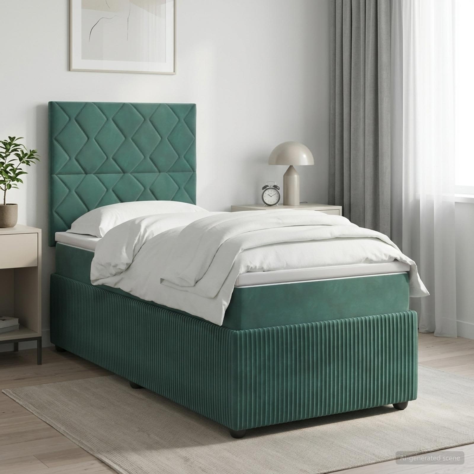 Letto box spring con materasso Verde Scuro 90 x 190 cm Velluto | homemem39