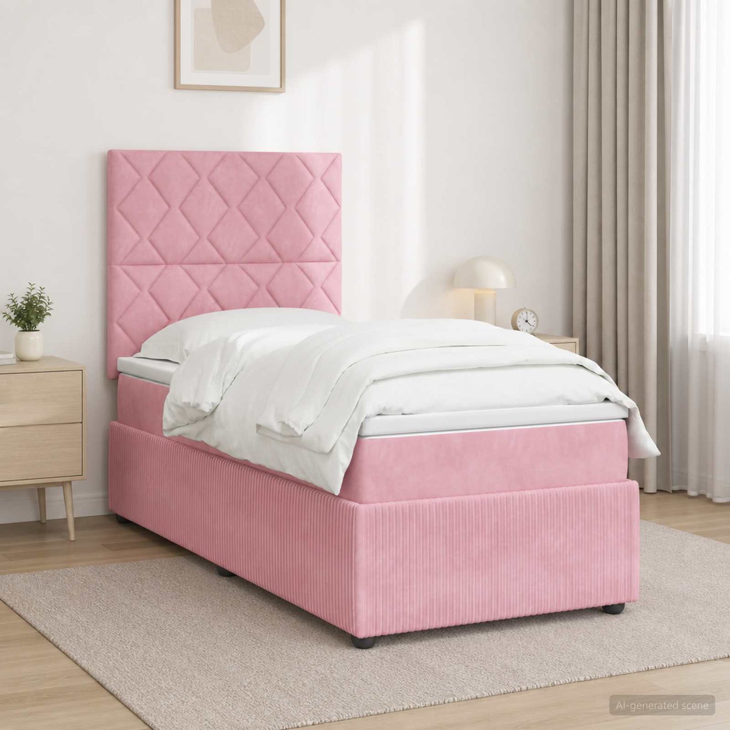 Letto box spring con materasso Rosa 80 x 200 cm Velluto | homemem39