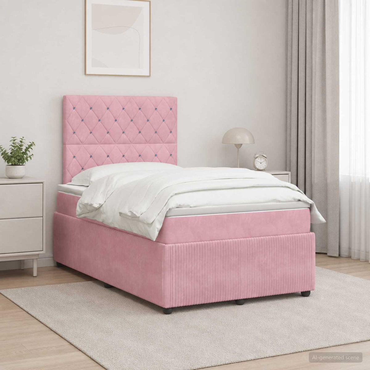 Letto box spring con materasso Rosa 120 x 200 cm Velluto | homemem39