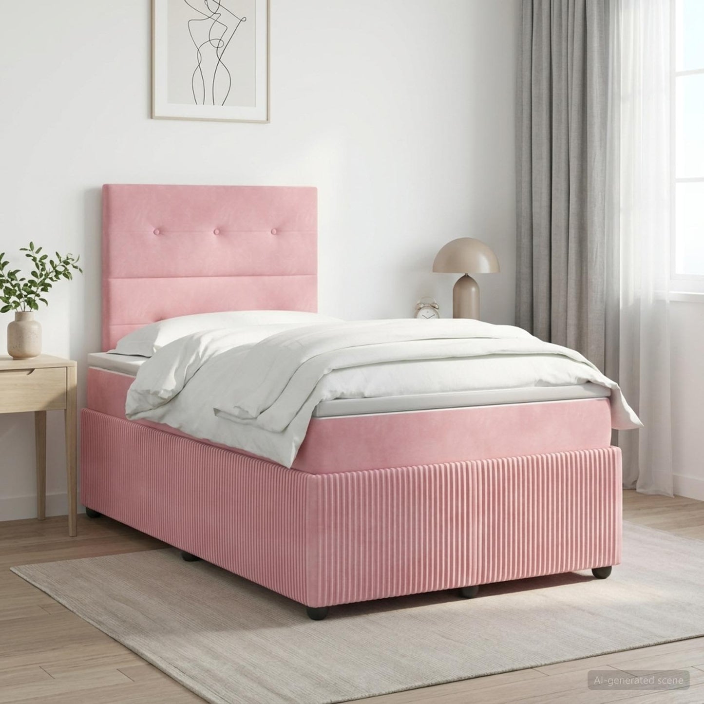 Letto box spring con materasso Rosa 120 x 190 cm Velluto