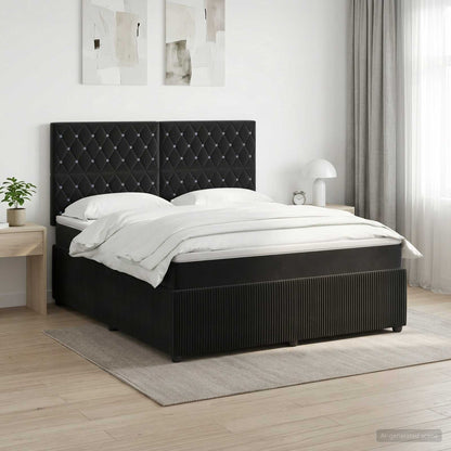 Letto box spring con materasso Nero 140 x 190 cm Velluto