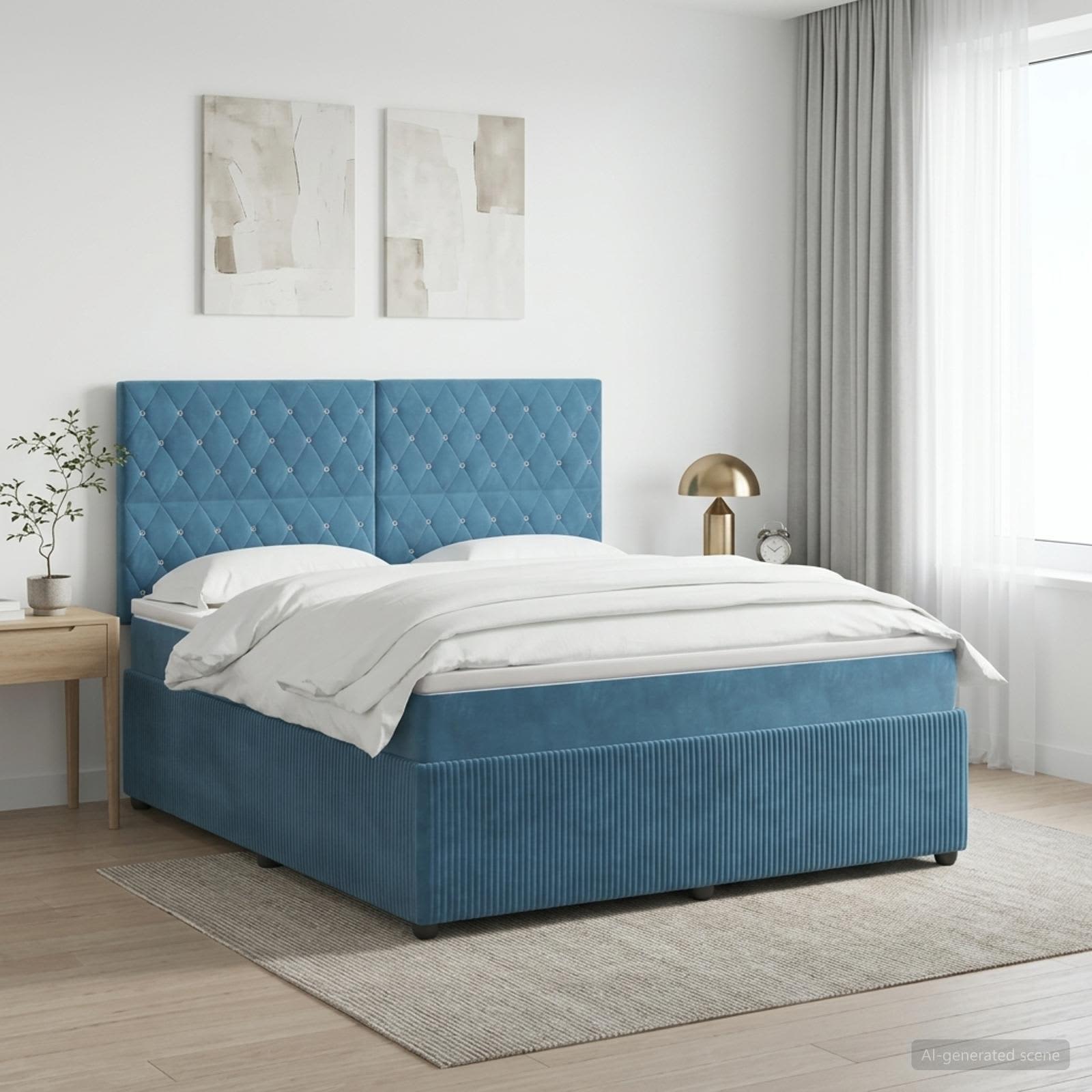 Letto box spring con materasso Blu 140 x 200 cm Velluto | homemem39