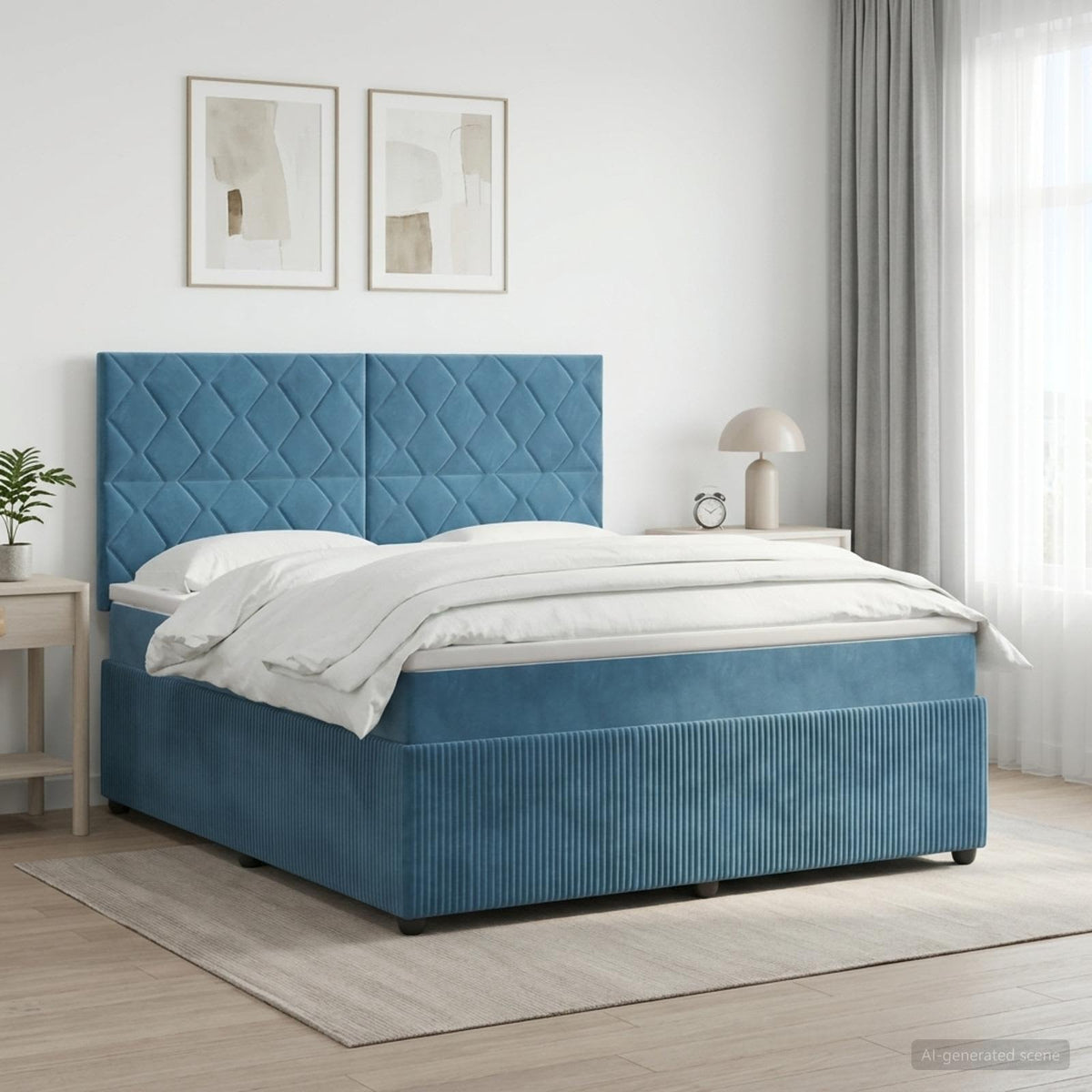 Letto box spring con materasso Blu 160 x 200 cm Velluto | homemem39