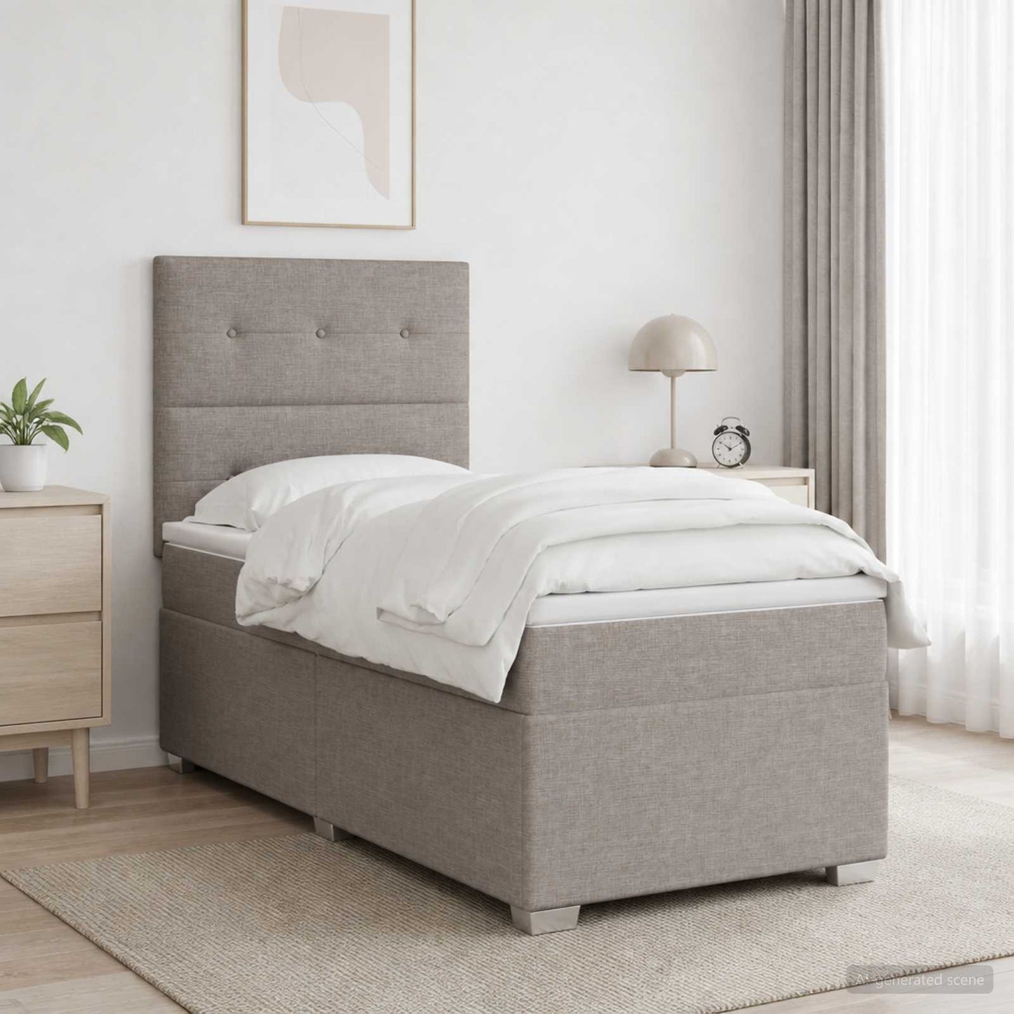 Letto box spring con materasso Tortora 100 x 200 cm Tessuto