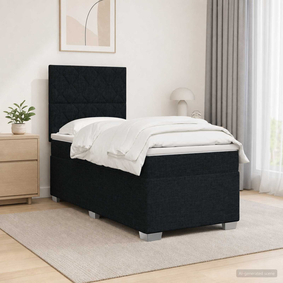 Letto box spring con materasso Nero 90 x 200 cm Tessuto | homemem39