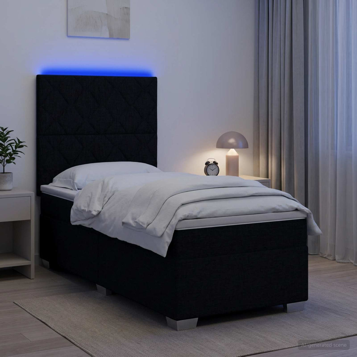 Letto box spring con materasso Nero 90 x 200 cm Tessuto | homemem39