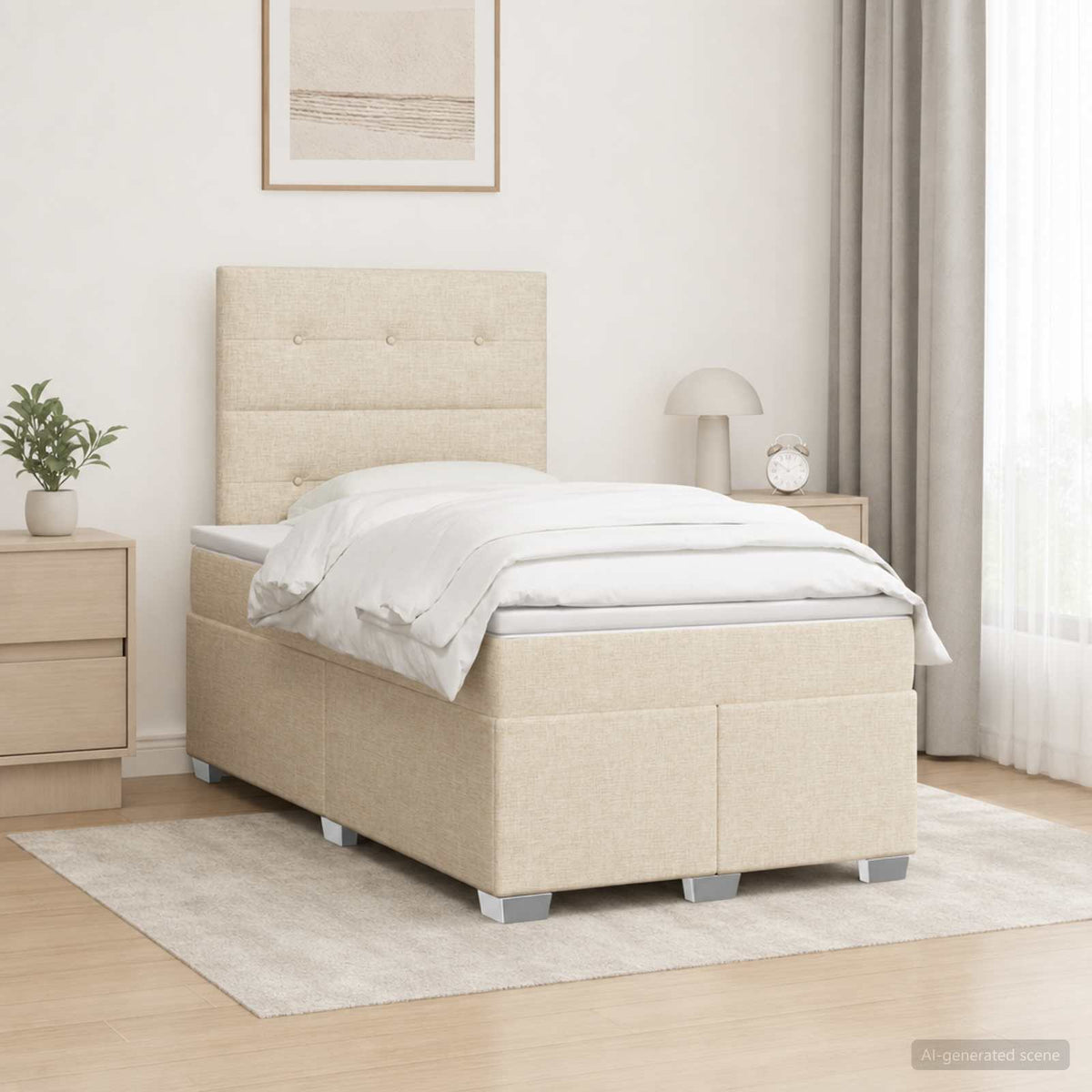 Letto box spring con materasso Crema 120 x 200 cm Tessuto - homemem39