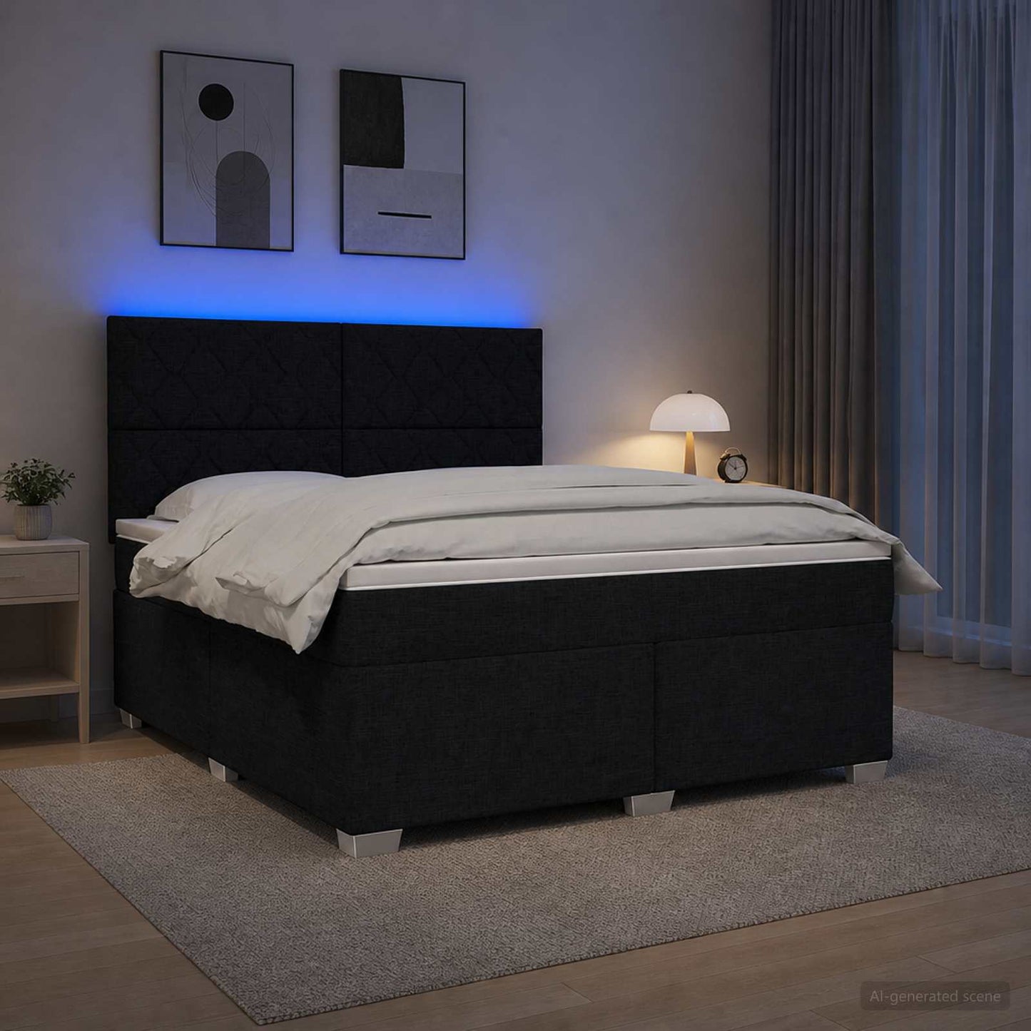 Letto box spring con materasso Nero 140 x 190 cm Tessuto | homemem39