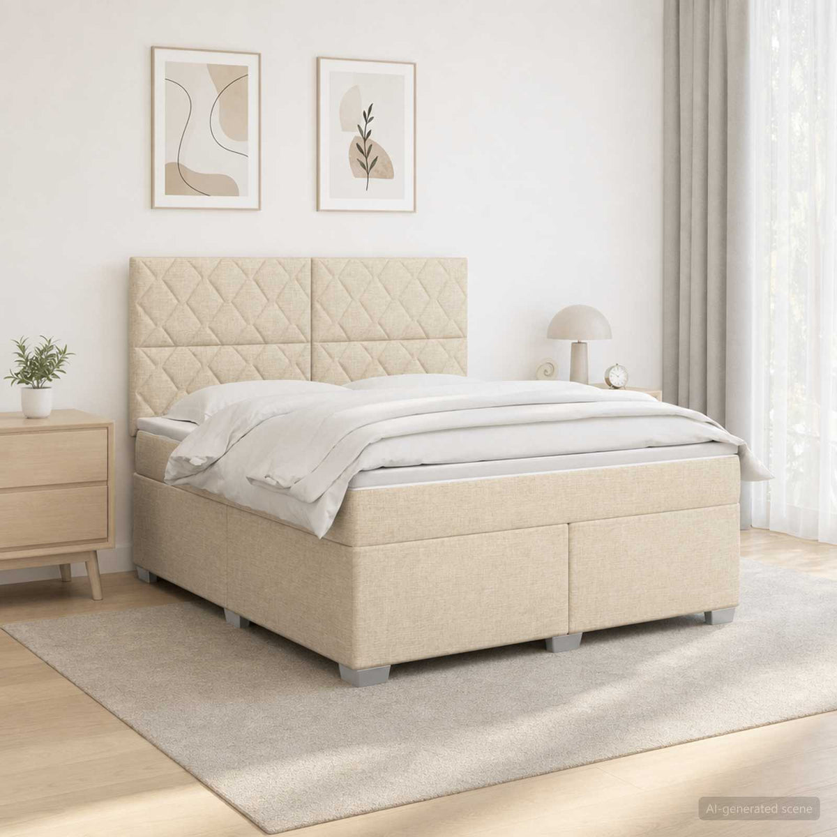 Letto box spring con materasso Crema 160 x 200 cm Tessuto | homemem39