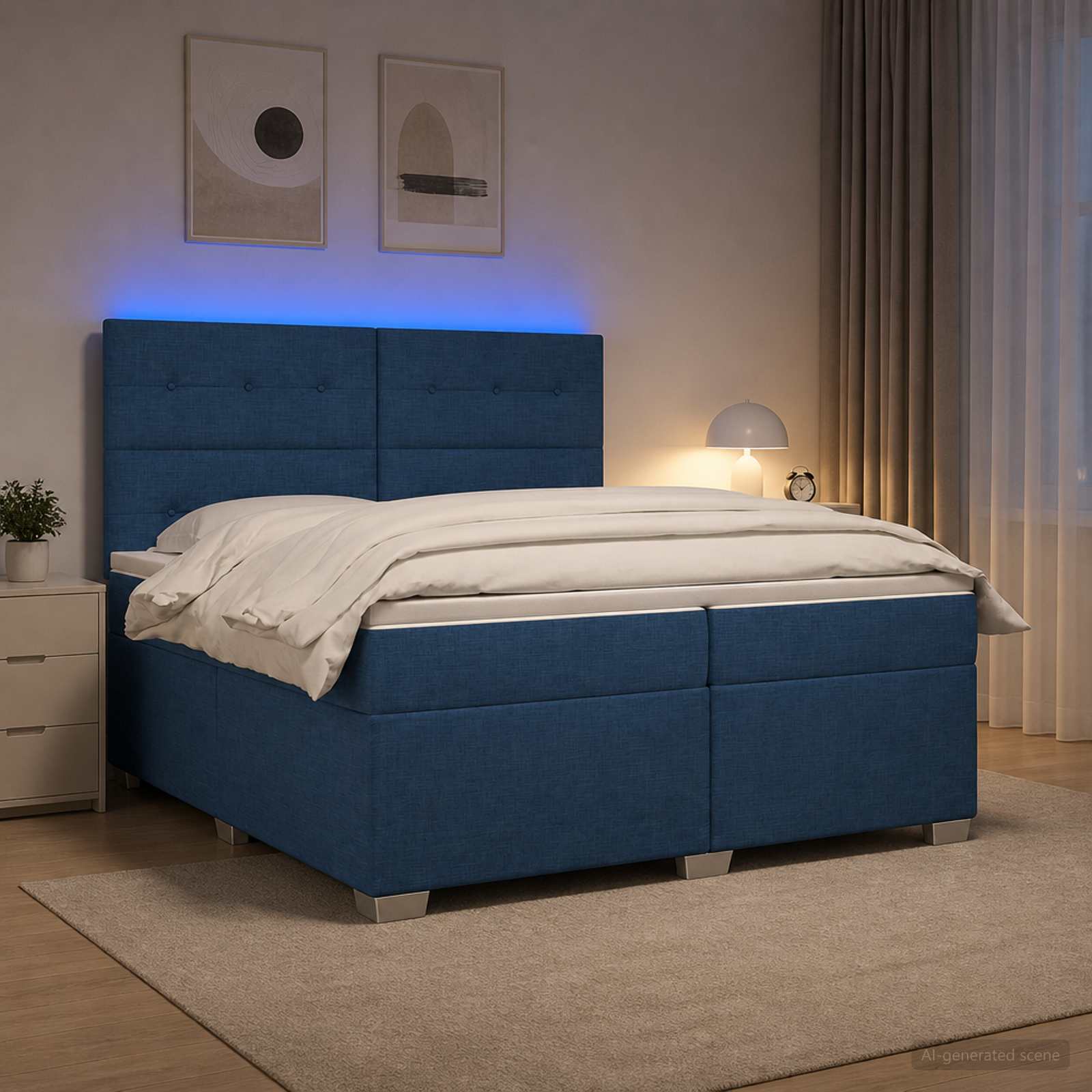 Letto box spring con materasso Blu 200 x 200 cm Tessuto | homemem39