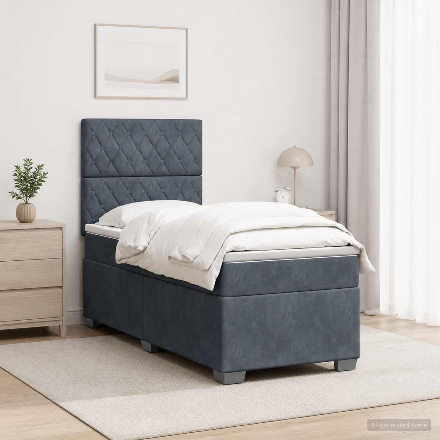 Letto box spring con materasso Grigio Scuro 80 x 200 cm Velluto | homemem39