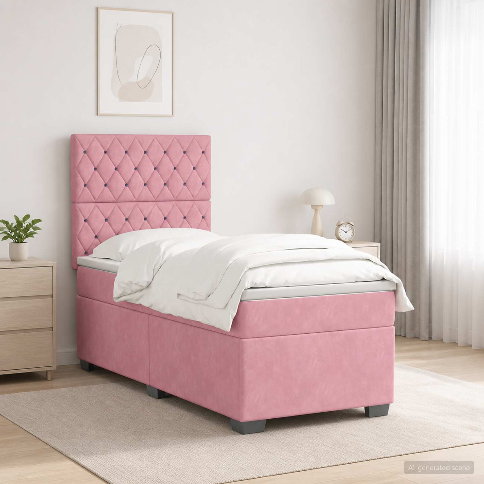 Letto box spring con materasso Rosa 90 x 190 cm Velluto | homemem39
