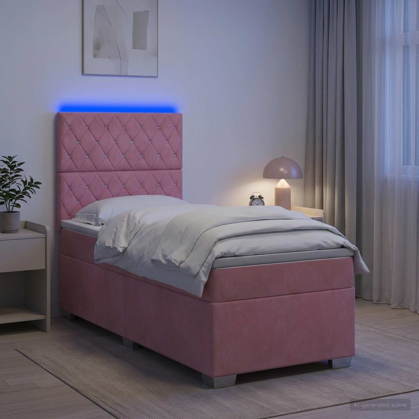 Letto box spring con materasso Rosa 90 x 190 cm Velluto | homemem39
