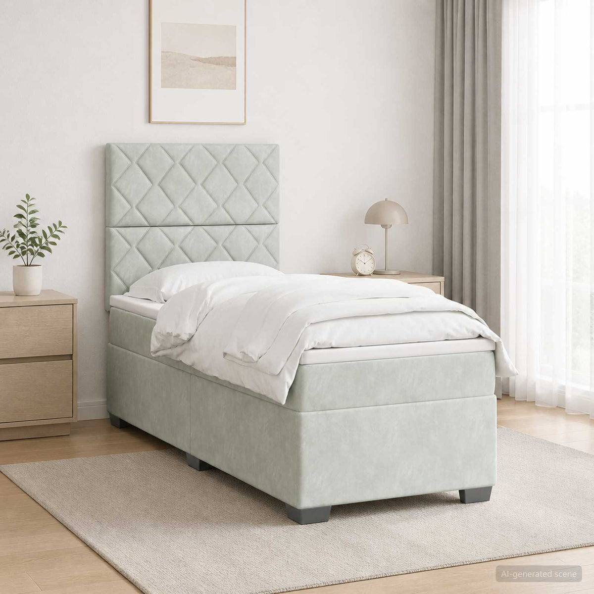 Letto box spring con materasso Grigio Chiaro 90 x 190 cm | homemem39