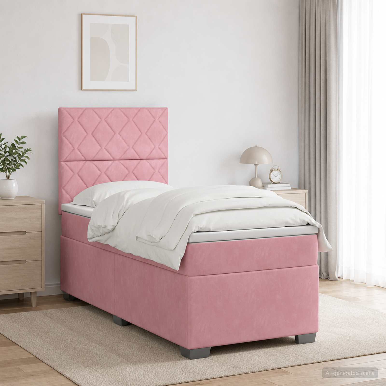 Letto box spring con materasso Rosa 80 x 200 cm Velluto | homemem39