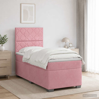 Letto box spring con materasso Rosa 80 x 200 cm Velluto | homemem39