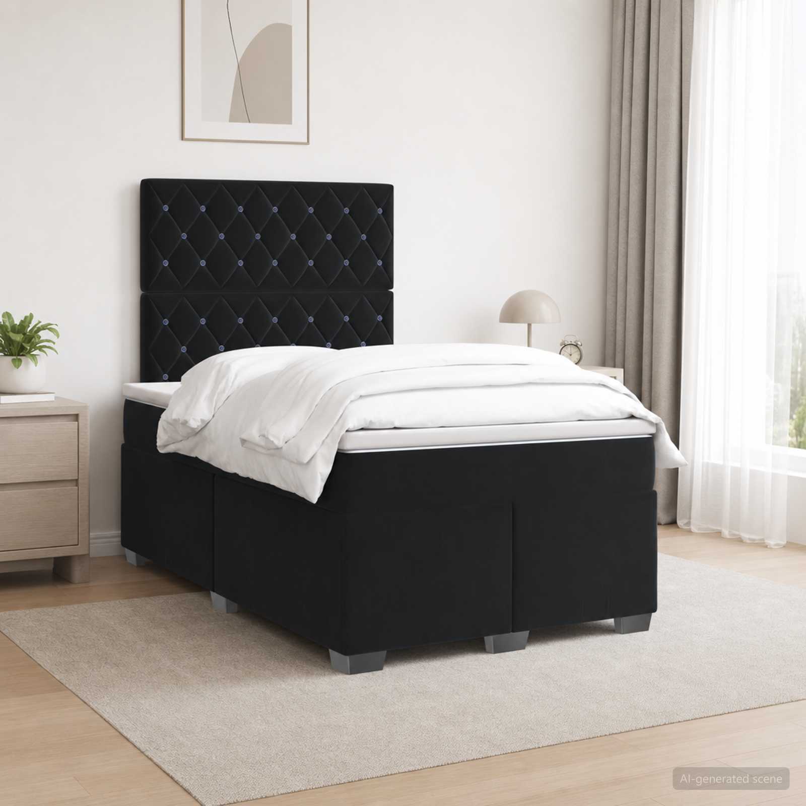 Letto box spring con materasso Nero 120 x 200 cm Velluto | homemem39