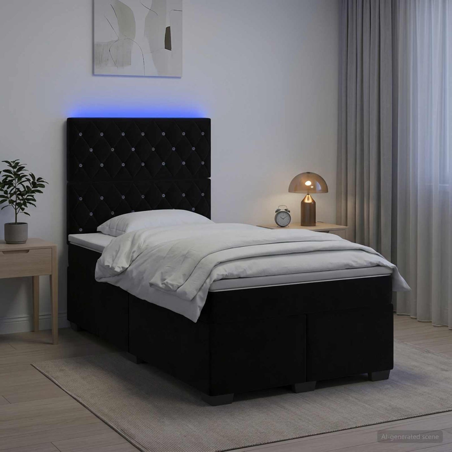 Letto box spring con materasso Nero 120 x 200 cm Velluto